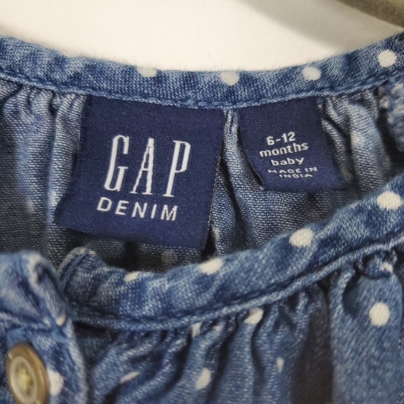 Gap kids 6-12m denim polka dot button up dress - Picture 3 of 4